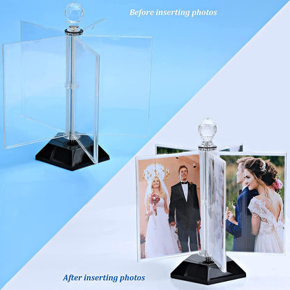 ZEEYUAN Rotating Acrylic Photo Frame DIY Multiple Picture Frame 5 Double Sides/Insert 10 Pcs of 4x6 Inch Photos,360° Rotation Windmill Picture Frame Desktop Photo Display