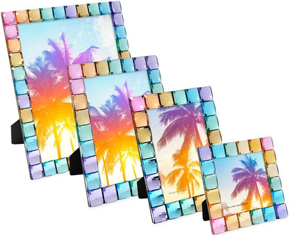 Isaac Jacobs Decorative Sparkling Jewel Picture Frame (4x4, Rainbow)