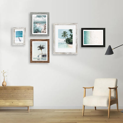 Hongkee 8x11 Picture Frame Set of 2, Real Glass, Rustic Brown Wood Frame