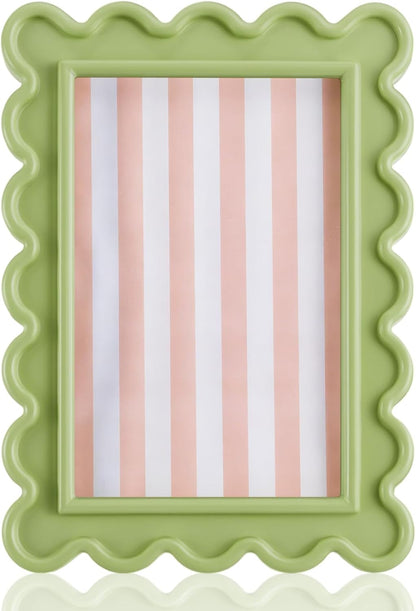 AceOrbit 4x6 Inches Light Green Flower Wavy Scalloped Picture Frame Cute