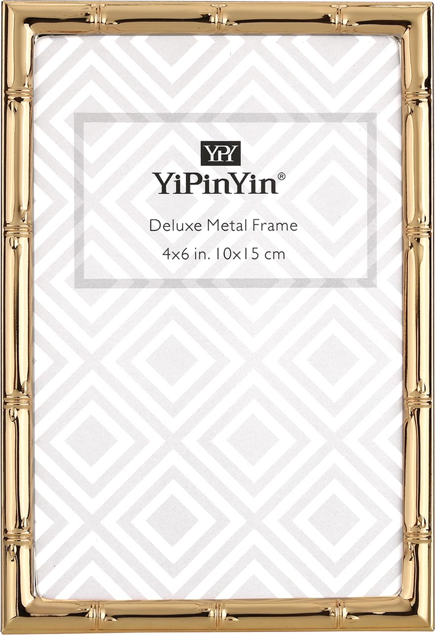 6x8''Bamboo Detail Dark Gold Metal Picture Frame 2pack,With Acid Frame Mount for 4x6'',Elegant Gold Plated Baby Nurse Photo Frames 6x8''With Soft Touch Velvet Backing for Desktop and Wall Décor