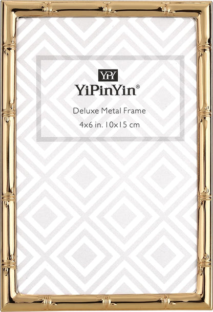 6x8''Bamboo Detail Dark Gold Metal Picture Frame 2pack,With Acid Frame Mount for 4x6'',Elegant Gold Plated Baby Nurse Photo Frames 6x8''With Soft Touch Velvet Backing for Desktop and Wall Décor