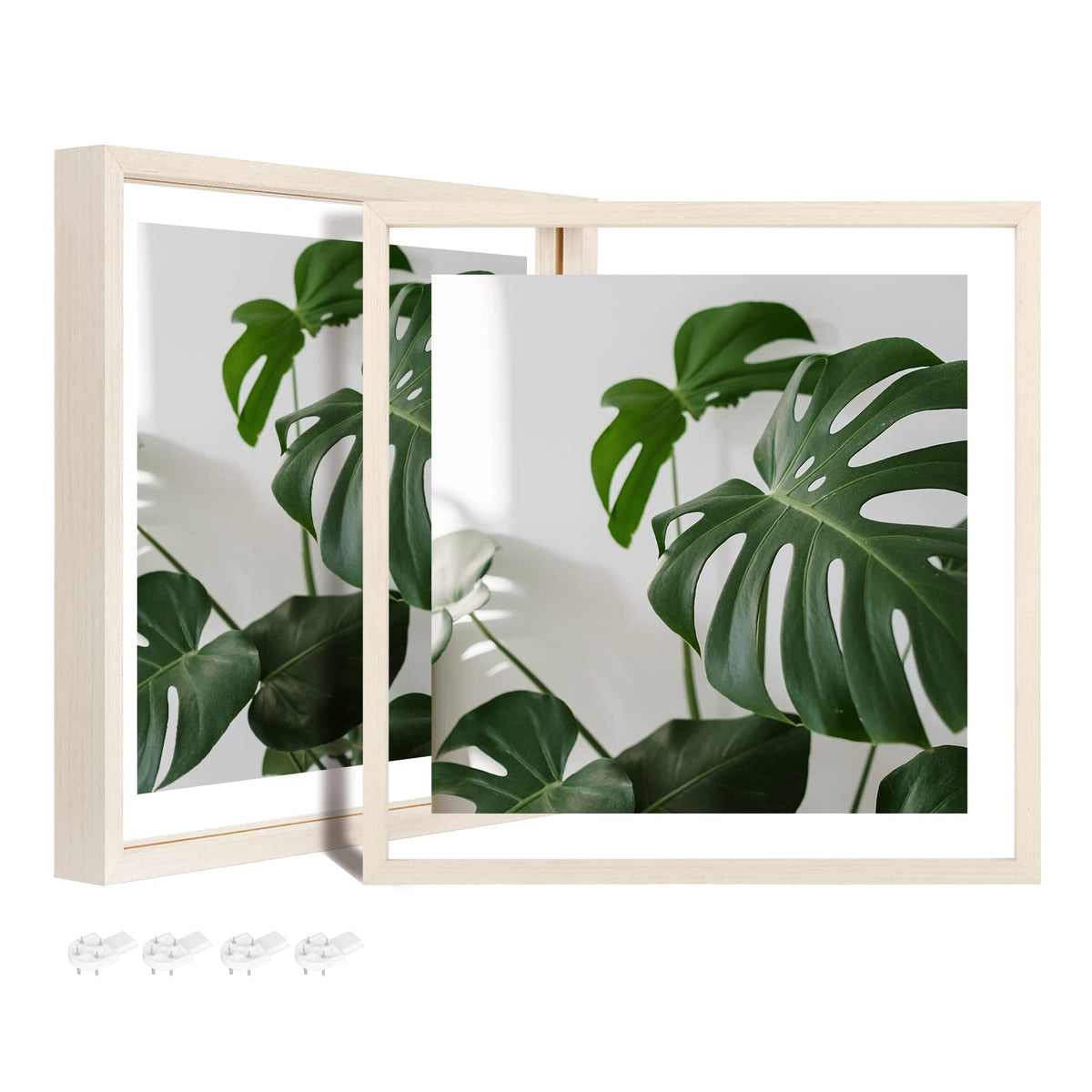 Egofine 5x7 Floating Frames Set of 2, Double Plexiglass Picture Frame, Made of Solid Wood Display Any Size Photo up to 5x7, Wall Mount or Tabletop Standing, Natural Wood