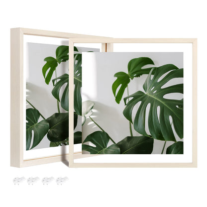 Egofine 5x7 Floating Frames Set of 2, Double Plexiglass Picture Frame, Made of Solid Wood Display Any Size Photo up to 5x7, Wall Mount or Tabletop Standing, Natural Wood