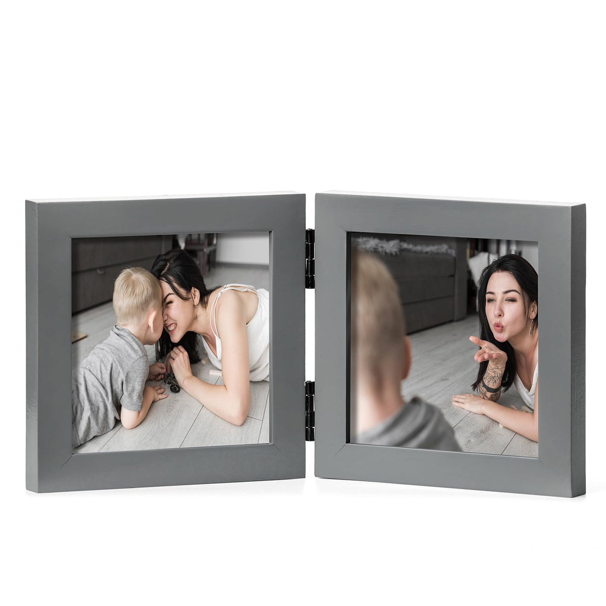 Double 4x6 Hinged Picture Frame Vertical Horizontal Folding Photo Frame Pine Wood with Real Glass, Matted to 3x5, Table Desktop Free-Standing or Wall Art Display, Brown