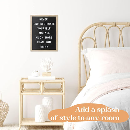 Felt Letter Board - 680 Letters, Numbers & Symbols, 16 x 12 inch, Changeable Message Board for Notes & Announcements, Wood Frame, 2 Storage Bags, Light Brown Frame