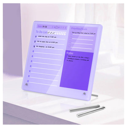 Desktop Thickened Acrylic Dry Erase Board to do List Planner Board，12"x10"，Tabletop Whiteboard with Stand，Frameless Pink Dry Erase White Board，for Office/Home/School