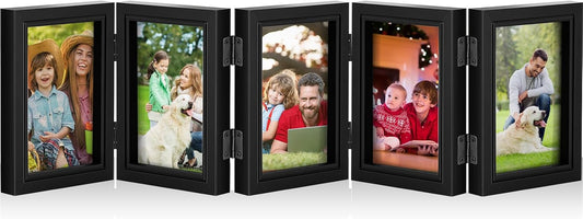 Suzile 5 Folding Hinged Picture Frame Foldable Photo Frame for Family, Collage, Picture, photo, Rustic Desk, Birthday Anniversary, Black(3.5x5inch)
