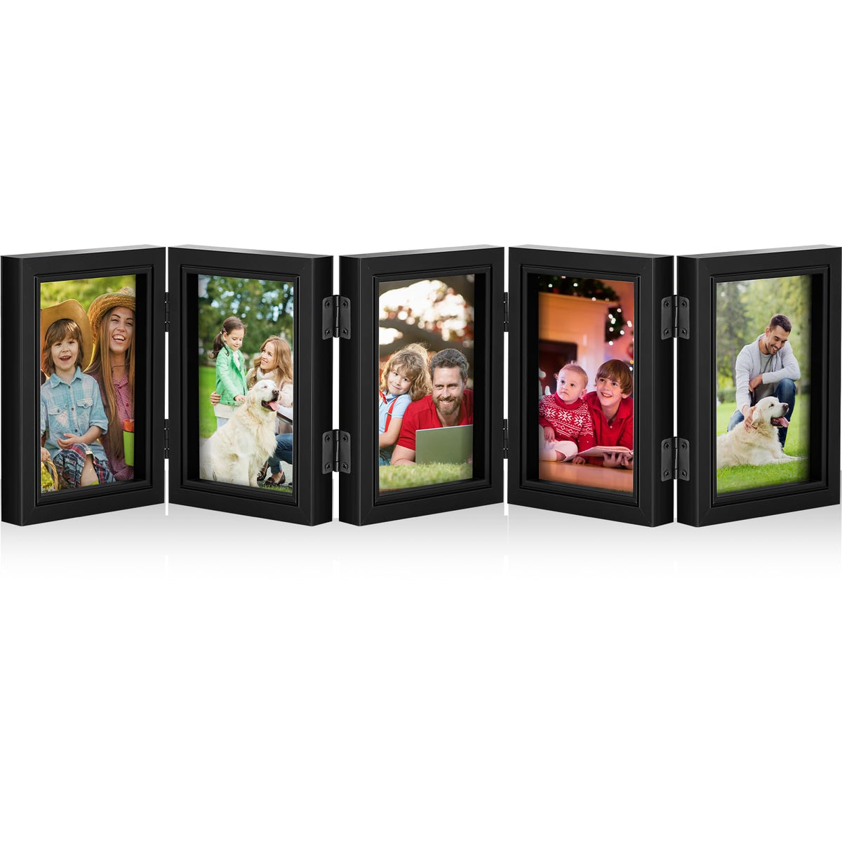Suzile 5 Folding Hinged Picture Frame Foldable Photo Frame for Family, Collage, Picture, photo, Rustic Desk, Birthday Anniversary, Black(3.5x5inch)