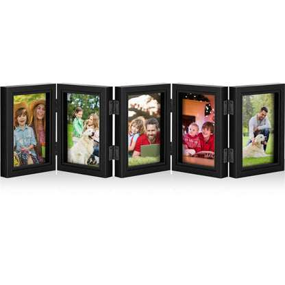Suzile 5 Folding Hinged Picture Frame Foldable Photo Frame for Family, Collage, Picture, photo, Rustic Desk, Birthday Anniversary, Black(3.5x5inch)