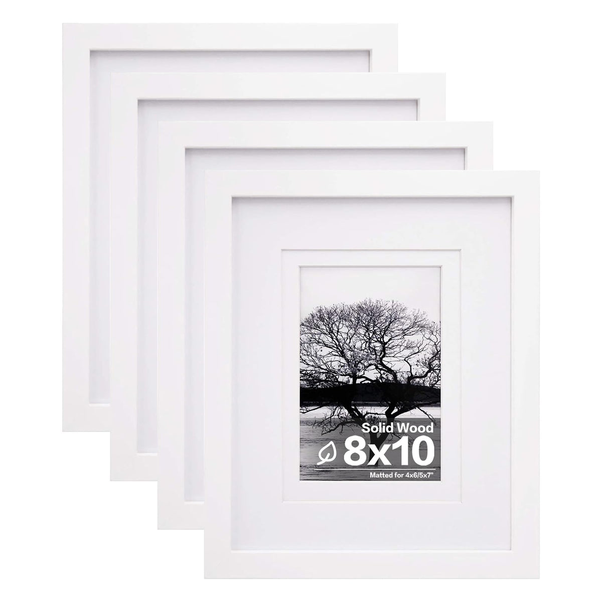 Egofine 8x10 Picture Frames Set of 4, Made of Solid Wood Covered by Plexiglass 4x6 and 5x7 with Mat or 8x10 without Mat, for Table Top Display and Wall Mounting Photo Frame Black