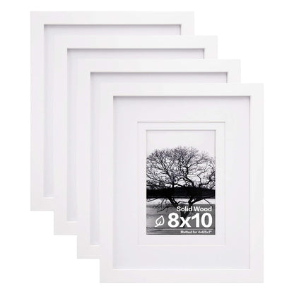 Egofine 8x10 Picture Frames Set of 4, Made of Solid Wood Covered by Plexiglass 4x6 and 5x7 with Mat or 8x10 without Mat, for Table Top Display and Wall Mounting Photo Frame Black