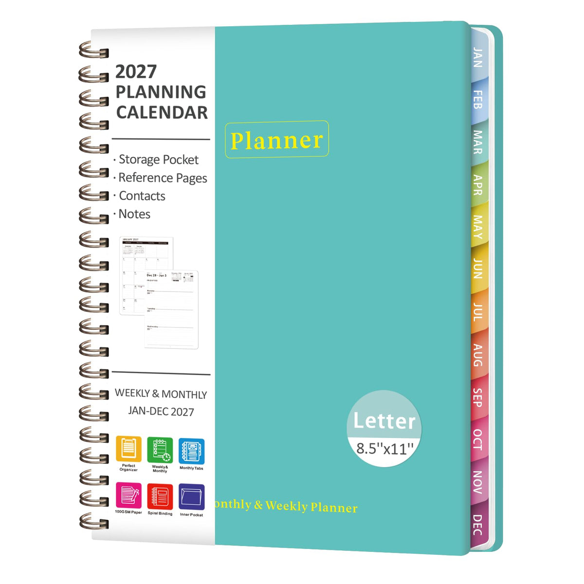 2027 Planner, Weekly and Monthly Calendar Planner Book