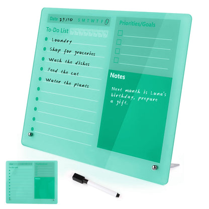 Purple Acrylic Dry Erase Board 12x10 inch, Thickened Desktop to Do List Planner Board with Stand and Markers,Frameless Tabletop Purple Dry Erase White Board Daily Task Organizer for Office Home School