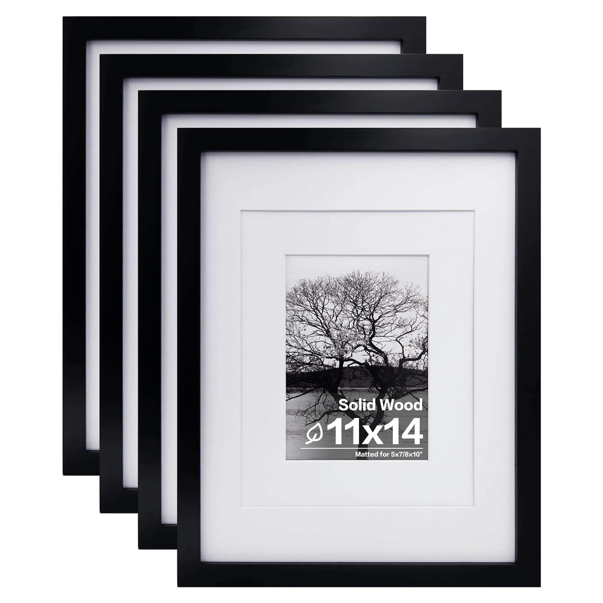 Egofine 8x10 Picture Frames Set of 4, Made of Solid Wood Covered by Plexiglass 4x6 and 5x7 with Mat or 8x10 without Mat, for Table Top Display and Wall Mounting Photo Frame Black