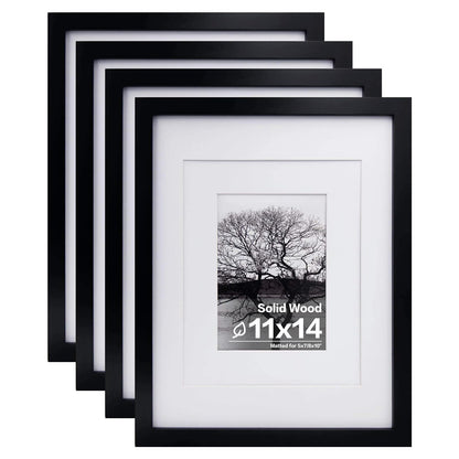 Egofine 8x10 Picture Frames Set of 4, Made of Solid Wood Covered by Plexiglass 4x6 and 5x7 with Mat or 8x10 without Mat, for Table Top Display and Wall Mounting Photo Frame Black