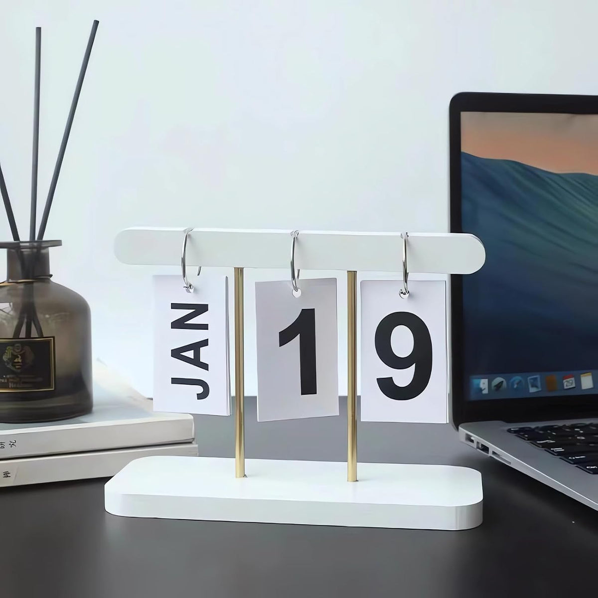 Perpetual Flip Desk Calendar, Reusable Desktop Decor, White
