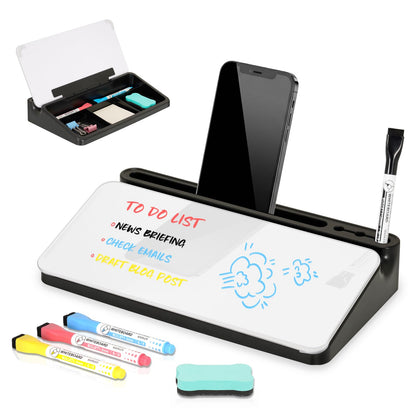 DOLLAR BOSS Glass Desk Whiteboard Small Dry Erase Board, All Black