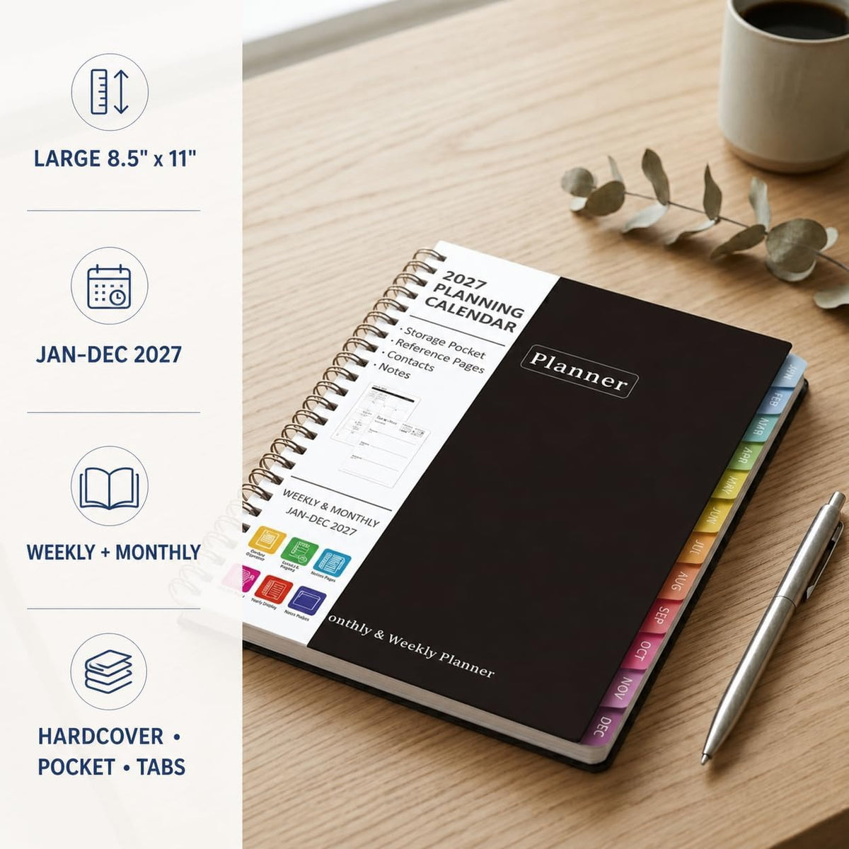 2027 Planner, Weekly and Monthly Calendar Planner Book