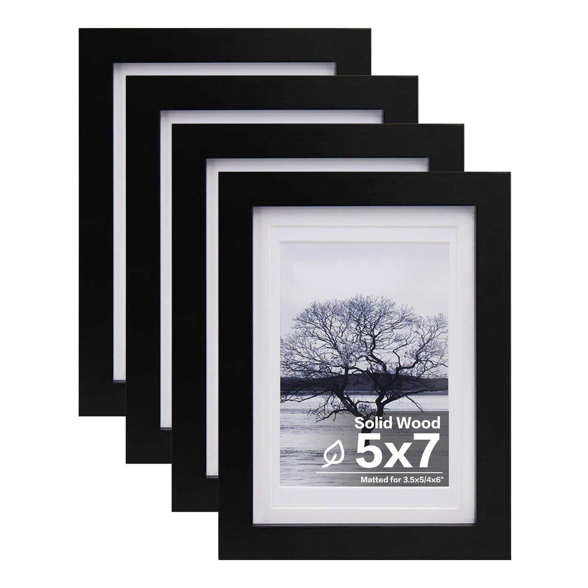 Egofine 8x10 Picture Frames Set of 4, Made of Solid Wood Covered by Plexiglass 4x6 and 5x7 with Mat or 8x10 without Mat, for Table Top Display and Wall Mounting Photo Frame Black
