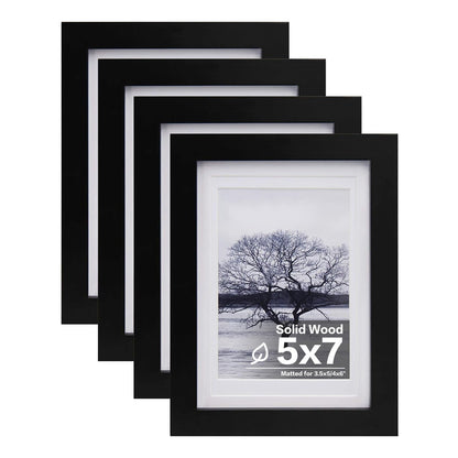 Egofine 8x10 Picture Frames Set of 4, Made of Solid Wood Covered by Plexiglass 4x6 and 5x7 with Mat or 8x10 without Mat, for Table Top Display and Wall Mounting Photo Frame Black