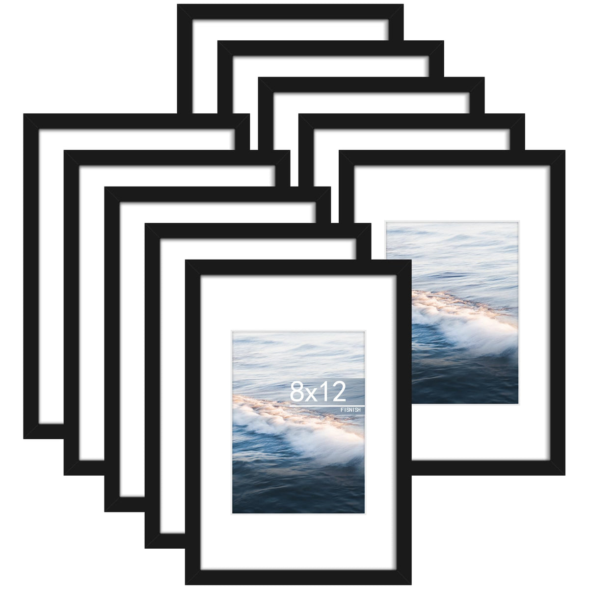 12x12 Picture Frame Sef of 10, for Wall Gallery Decor, Black