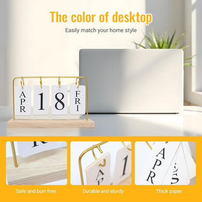 Uguisu Desktop Decor, Wall Calendar, Gold Metal Stand with Paper Monthly Daily Calendar, Home Decor, Living Room Decor, Hallway Decorative Ornament, Reusable Office Accessory.