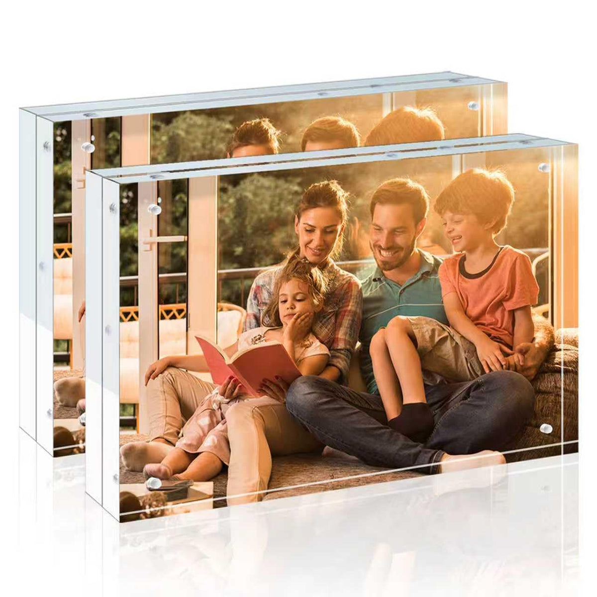 Egofine 4x6 Acrylic Frames 6 Pack, 20mm Thicker Frameless Clear Picture Frames, Double Sided Magnetic Picture Frames, Free Standing Desktop Display