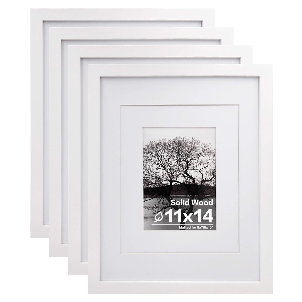 Egofine 8x10 Picture Frames Set of 4, Made of Solid Wood Covered by Plexiglass 4x6 and 5x7 with Mat or 8x10 without Mat, for Table Top Display and Wall Mounting Photo Frame Black