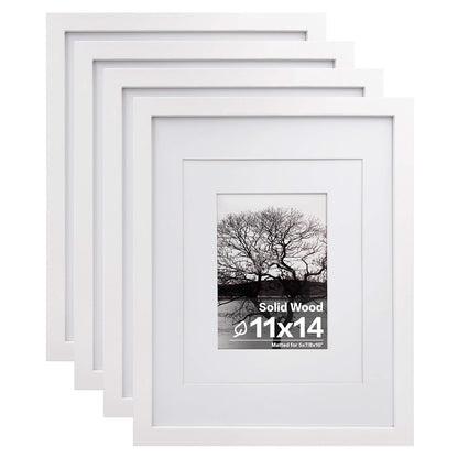 Egofine 8x10 Picture Frames Set of 4, Made of Solid Wood Covered by Plexiglass 4x6 and 5x7 with Mat or 8x10 without Mat, for Table Top Display and Wall Mounting Photo Frame Black