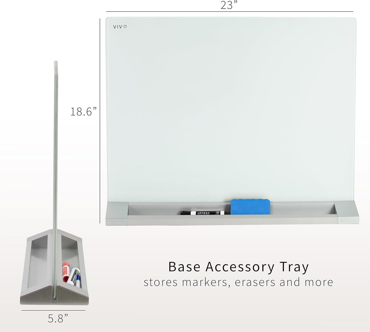 VIVO White Glass 23 x 19 in Tabletop Dry Erase Board, DESK-WB23G
