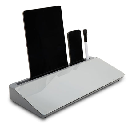 GAROOD Desktop Dry Erase Board with Storage (Black Base) Desk White Board Desk Board Glass Desktop White Board with Stand Home Office Organizer Phone Holder 15.8X7X2 inches