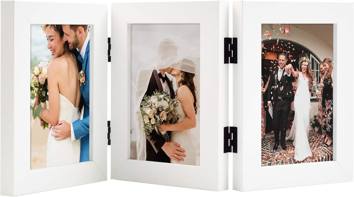 Golden State Art, 5x7 Triple Picture Frame Black- Real Glass, 1 Pack