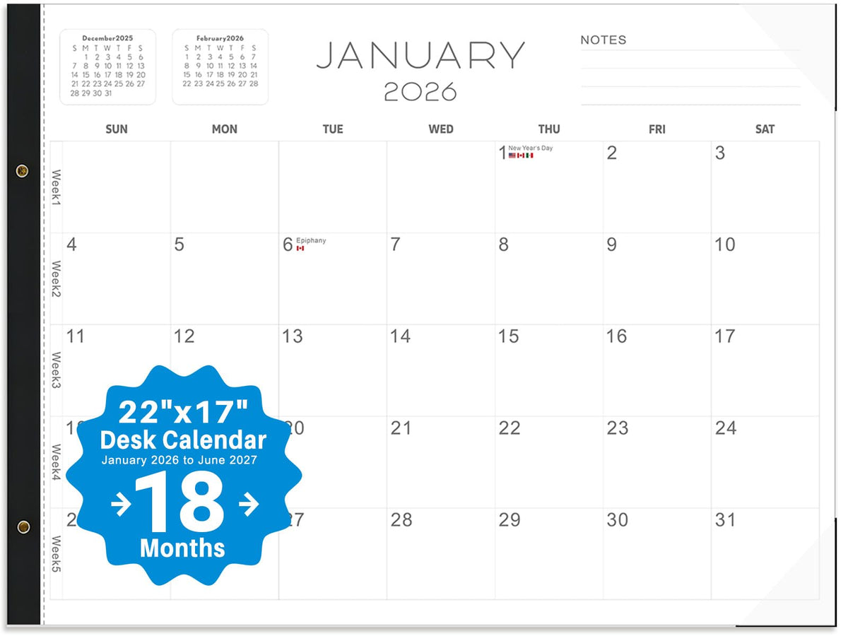 Desk calendar 2026-2027 22"x17" Desk Top Calendar with plastic cover