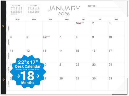 Desk calendar 2026-2027 22"x17" Desk Top Calendar with plastic cover