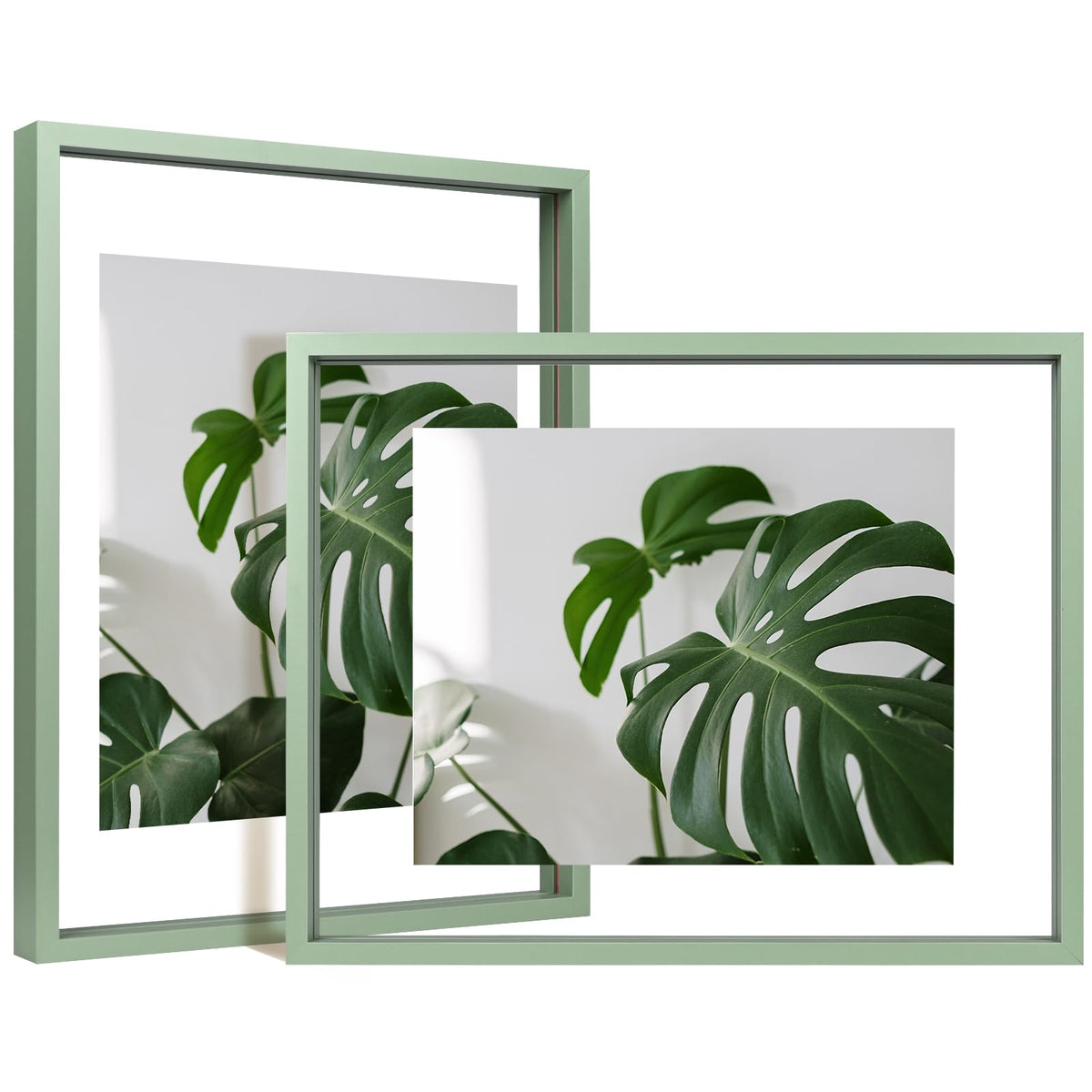 Egofine 5x7 Floating Frames Set of 2, Double Plexiglass Picture Frame, Made of Solid Wood Display Any Size Photo up to 5x7, Wall Mount or Tabletop Standing, Natural Wood