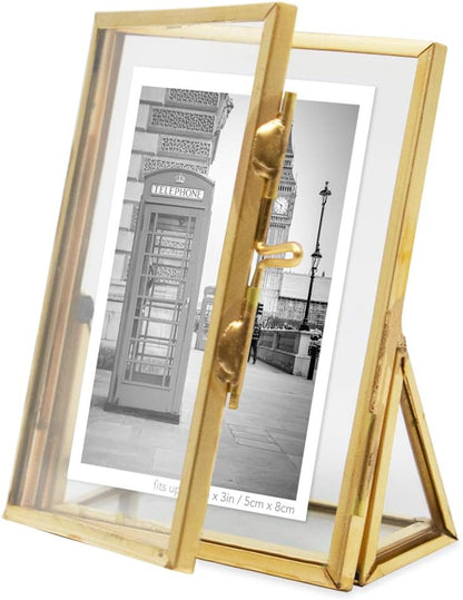 Isaac Jacobs 2x3 Gold Vertical Floating Photo Frame ClaspLock&Angled Base