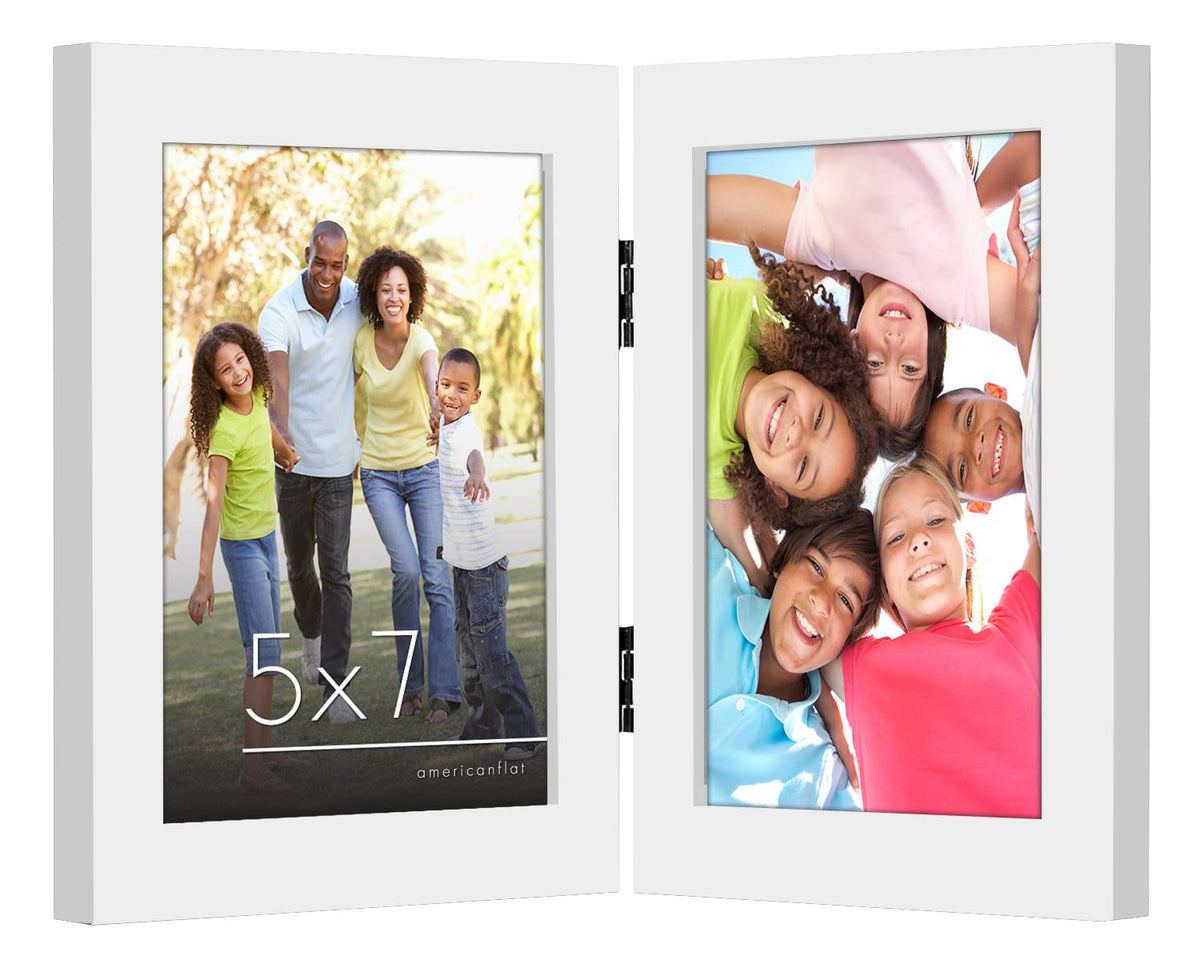 Americanflat Hinged 8x10 Picture Frame with Shatter-Resistant Glass - Double Picture Frames with Engineered Wood - Signature Collection - Photo Frame for Tabletop Display - Black