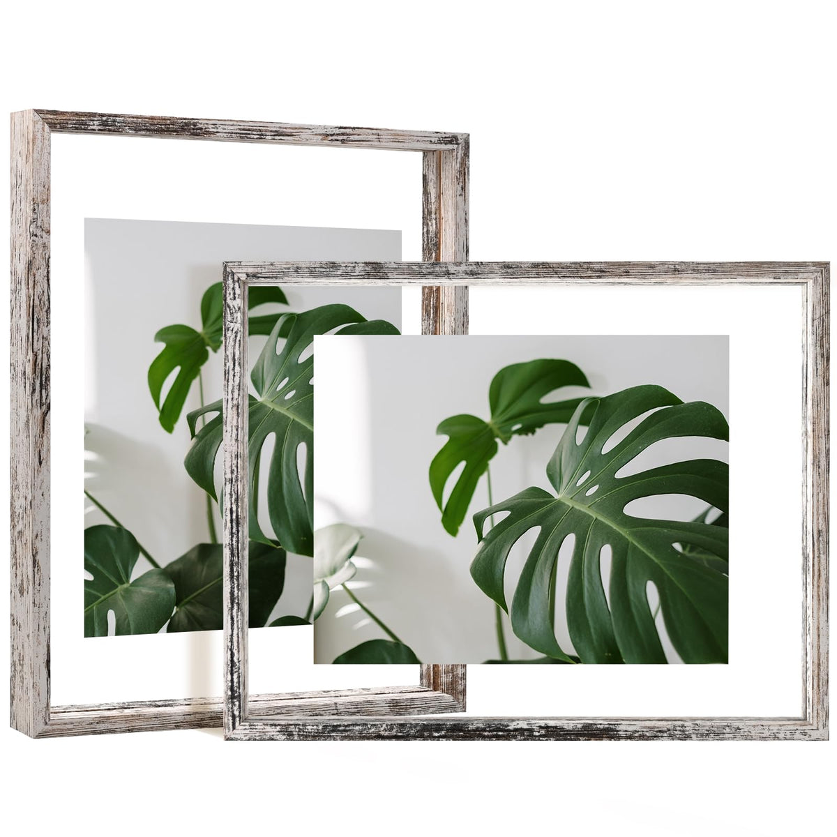 Egofine 5x7 Floating Frames Set of 2, Double Plexiglass Picture Frame, Made of Solid Wood Display Any Size Photo up to 5x7, Wall Mount or Tabletop Standing, Natural Wood