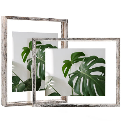 Egofine 5x7 Floating Frames Set of 2, Double Plexiglass Picture Frame, Made of Solid Wood Display Any Size Photo up to 5x7, Wall Mount or Tabletop Standing, Natural Wood