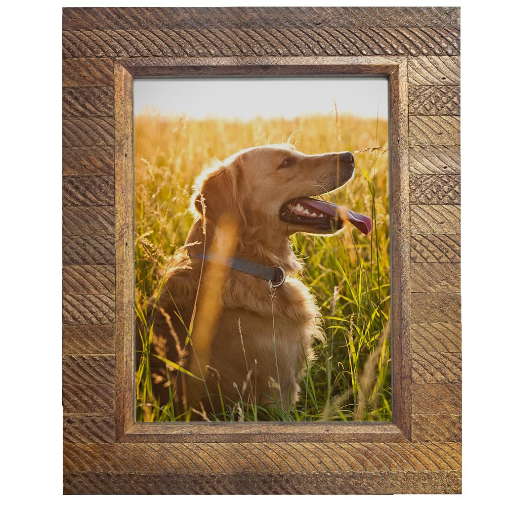 Eosglac Wooden 5x7 inch Picture Frame, Wood Plank Design with Rustic Brown Finish, Wall Mounting or Tabletop Display, Handmade Photo Frame