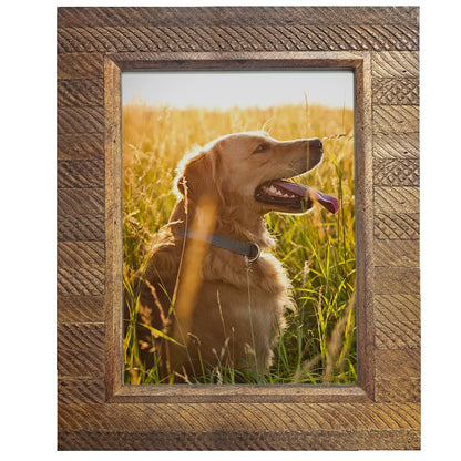 Eosglac Wooden 5x7 inch Picture Frame, Wood Plank Design with Rustic Brown Finish, Wall Mounting or Tabletop Display, Handmade Photo Frame