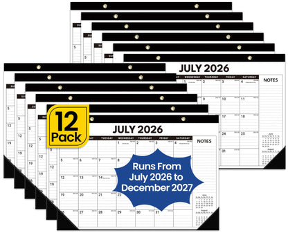 Taja 3 Pack of Desk Calendar 2026-2027, Jul 2026-Dec 2027, 17" x 12"