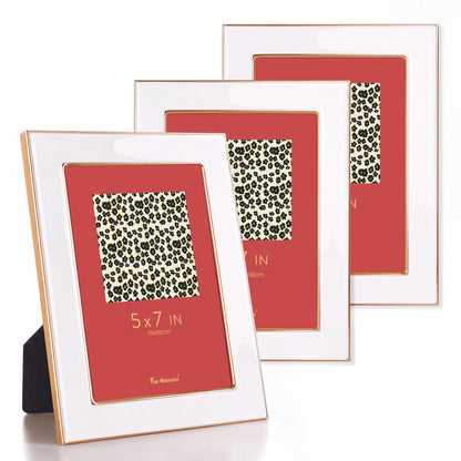 Fun Memories 4x6 Enamel Picture Frame with HD-Tempered Glass, Gold Metal Edge with Easel, Vertical & Horizontal Display, Wall and Tabletop Display Family Photo Gallery (White Enamel,1P)