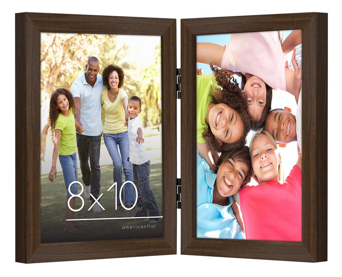 Americanflat Hinged 8x10 Picture Frame with Shatter-Resistant Glass - Double Picture Frames with Engineered Wood - Signature Collection - Photo Frame for Tabletop Display - Black