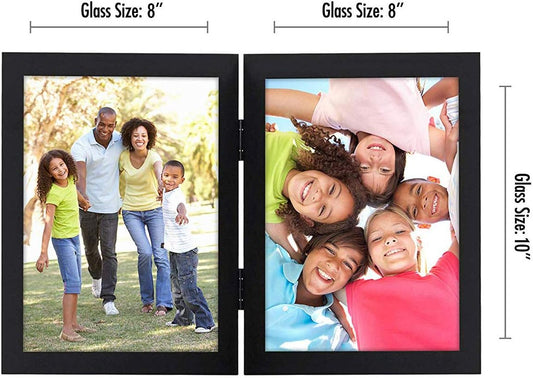 Americanflat Hinged 8x10 Picture Frame with Shatter-Resistant Glass - Double Picture Frames with Engineered Wood - Signature Collection - Photo Frame for Tabletop Display - Black