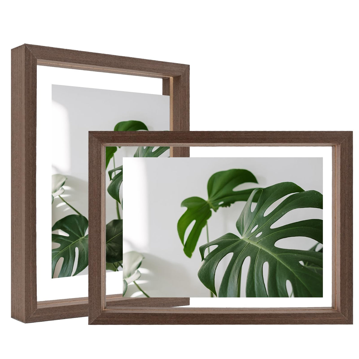 Egofine 5x7 Floating Frames Set of 2, Double Plexiglass Picture Frame, Made of Solid Wood Display Any Size Photo up to 5x7, Wall Mount or Tabletop Standing, Natural Wood