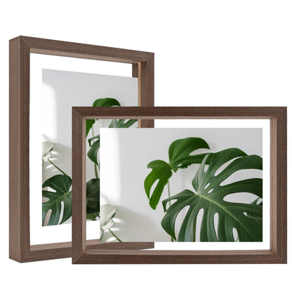 Egofine 5x7 Floating Frames Set of 2, Double Plexiglass Picture Frame, Made of Solid Wood Display Any Size Photo up to 5x7, Wall Mount or Tabletop Standing, Natural Wood