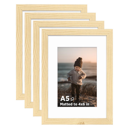 KINLINK 5x7 Picture Frames, Mix Color Photo Frames with Plexiglass for Picture 4x6 with Mat or 5x7 without Mat, Composite Wood Picture Frames for Table Top and Wall Mounting, Set of 4