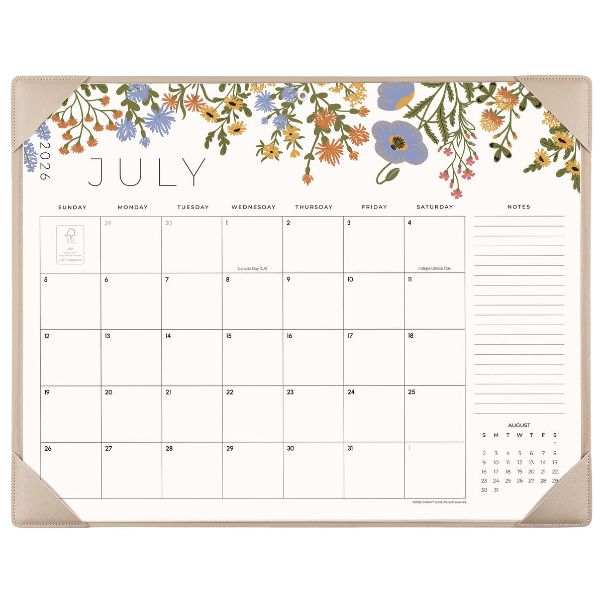 Desk Calendar 2026-2027 with Desktop Mat, Cabbrix Large Desk Pad Calendar 21 x 17 Inch Cover 18 Months Runs From July 2026 to December 2027, Floral Design Calendar 2026 for Home School and Office (Apricot, 21 x 17")